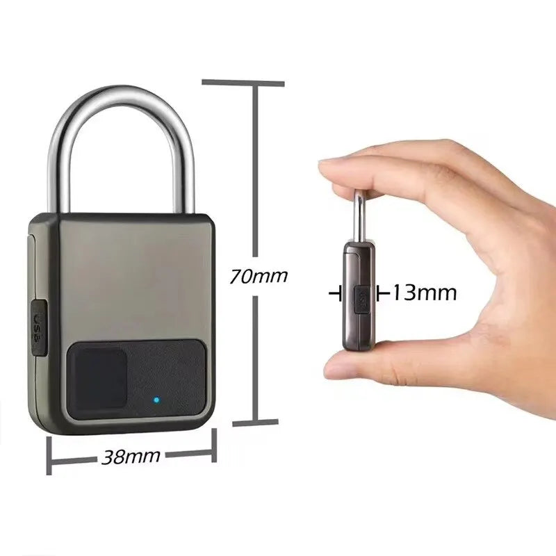 Smart Portable Fingerprints Tuya APP Pad Lock With USB Key Support for Emergency 1year Use after One Time Charge