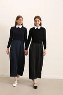 AP 2025 Autumn and Winter Women Hollow Sweater and Satin Sleeveless Dress Elegant Fashion Lady Clothing