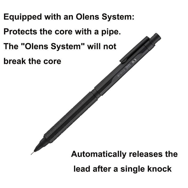 Pentel Orenz Nero PP3003-A Mechanical Pencil, 0.3 mm 0.5 mm  Automatic Reeling Mechanism Japanese Olens System Graphite Pencils