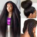 Kinky Straight 360 HD Full Lace Wigs Human Hair Brazilian Yaki Straight 13x6 HD Lace Frontal Wig Preplucked 250% High Density