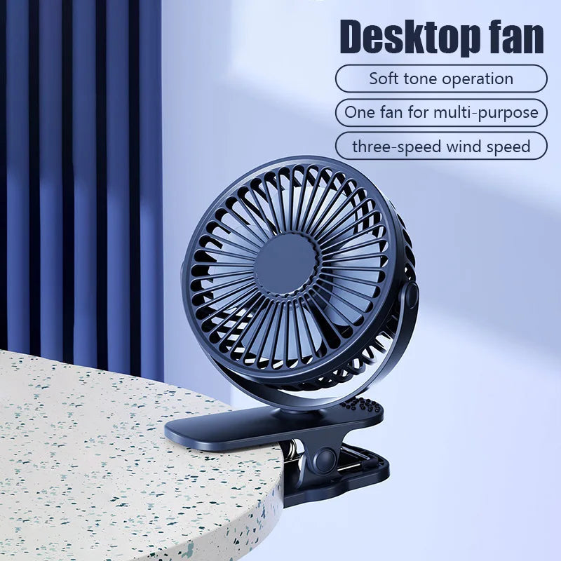 Portable USB Rechargeable Table Fan Mini Handheld Clip Electric Fan Rechargeable Adjustable Clip-on Fan For Student Dormitory