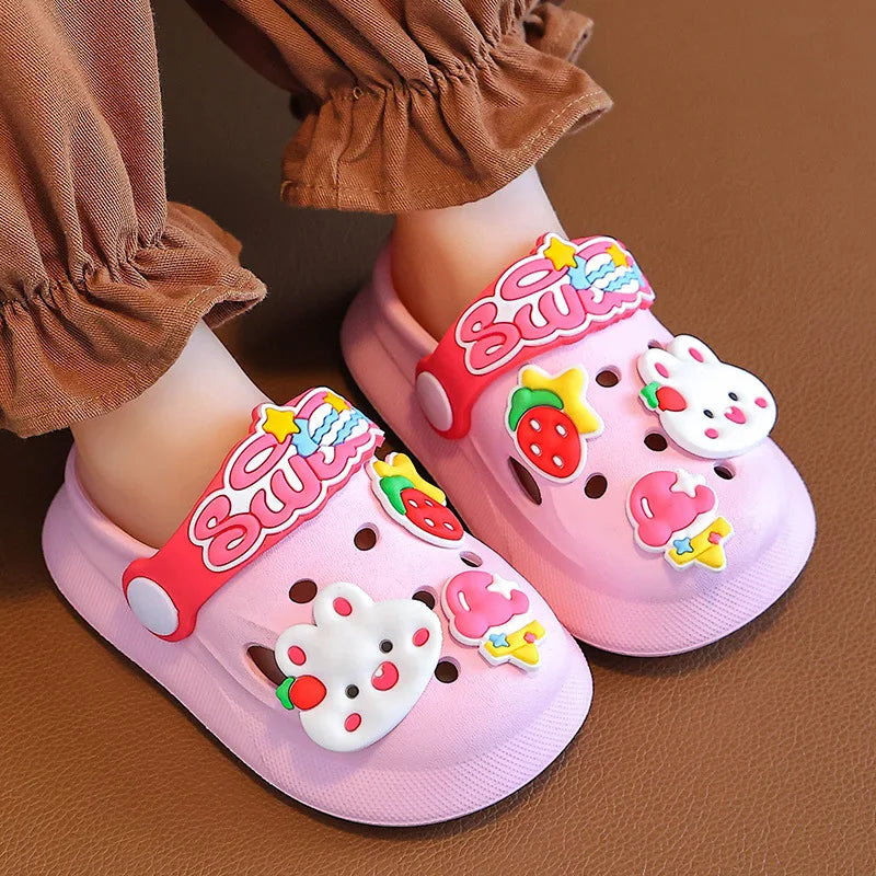 Summer Kids Sandals Hole Children's Shoes Slippers Soft Anti-Skid Cartoon DIY Design Hole Baby Shoes Sandy Beach For Boys Girls