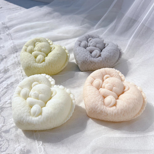 Sleeping Bear in Heart Shape Candle Mold Valentine's Day Gift idea Bear Silicone Mold Home Decor Wedding Gift