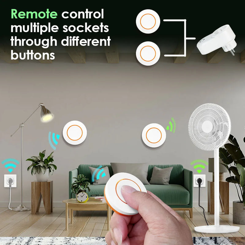 AC 220V 15A Wireless Remote Control Electrical Socket Switch 433mhz Rf Outlet EU Plug Round Transmitter,for LED Home Appliance