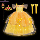 Girls Belle Princess Dress LED Light Up Summer Cosplay Costume Beauty and the Beast Clothing Birthday Party Gift