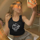 PixieKiki Cartoon Printed Lace Trim White Crop Top Fairy Grunge Summer Clothes for Women Cute Slim Fit Ribbed Tank Tops P95-BC12