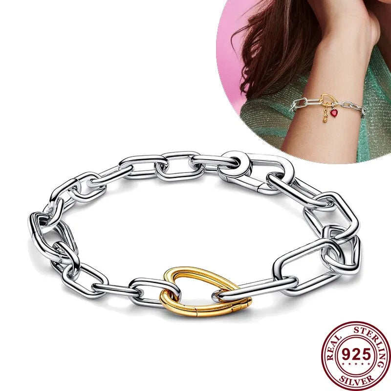 New Hot 925 Silver ME Series Double Color Love Heart Ring Chain Original Women's Pearl Logo Bracelet DIY Fashion Charm Jewelry