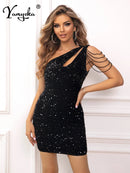 Sexy Vintage Schwarzes Pailletten-Mini-Sommerkleid Damen Elegant Rückenfrei Bodycon Club Geburtstag Partykleid Abendkleider Vestidos HL