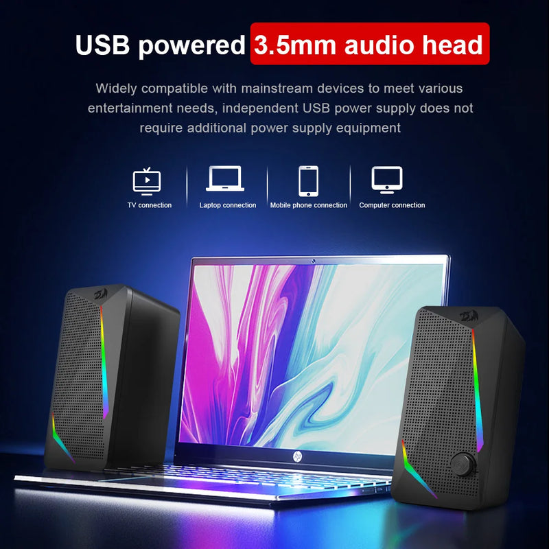 REDRAGON GS510 Waltz 3.5mm aux 2.0 stereo surround music RGB Gaming speakers sound bar for computer Desktop PC loudspeakers