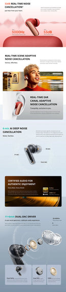 Realme Buds Air 7 Pro with Ai, Bluetooth Headphones 53 Db, 48 Hours of Autonomy, Hi-Res and Lhdc 5.0, Compatible with Realme 16 Pro and Realme Gt 8 Pro