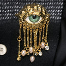 Women Vintage Eyes of Demon Brooch Pins Exaggerated Trendy Style Imitated Pearl Girls Evil Eyes Delicate Tassels Badge Jewelry