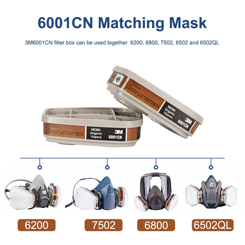 3M Gas Mask Filters 6001 Dust Organic Gases Chemical Paint Resin Compatible Face Masks 6200 7502 6800 Industrial Mask