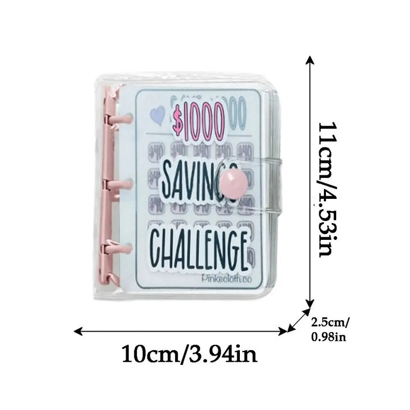 PVC $1000 Money Savings Challenge Binder Button Closure Mini Budget Binder Envelope Savings Challenges Book Durable Portable