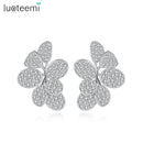 LUOTEEMI Luxuriöse große Blumenohrstecker CZ gepflastert, elegant, Hochzeit, Brautschmuck, Zirkonia, Hochzeitsschmuck, Ungewöhnliche heiße Designs, Geschenk