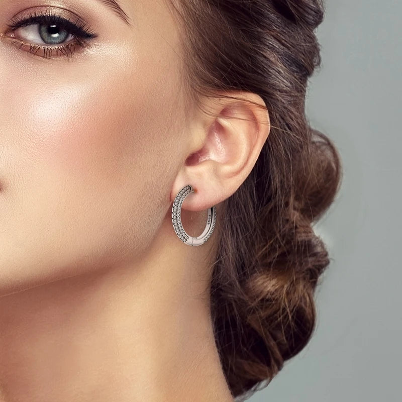 Charms Double Hoop Earrings For Women 100% 925 Silver Cubic Zircon Heart Star Moon Earrings Elegant Birthday Jewelry Gifts