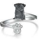 1Pc Cute Black Pug Dog Paw Open Ring Exquisite Women's Dog Jewelry Fashion Daily Accessories Perfect Gift for Dog Lovers