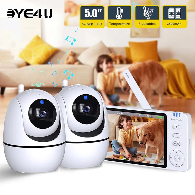 5 Inch Video Baby Monitor With Pan Tilt Camera 2.4G Mother Kids Surveillance PTZ Video Cams Temperture Display Home Security Cam