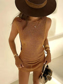 Sexy One Neck Cut Out Circle Decoration Corset Slim Beach Mini Dress Women 2024 Summer Seaside Beachwear Swimwear Cover Up A2796