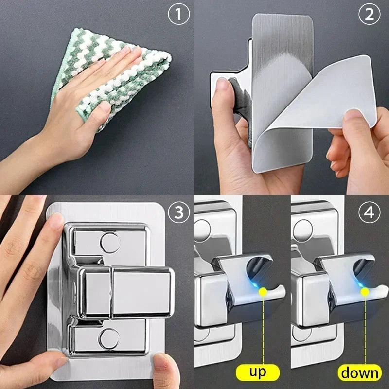 ABS Shower Head Holder Wall Mounted Shower Rack Self-adhesive Adjustable Rotatable Handheld Bracket Bathroom Accessories