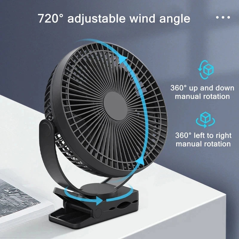 8-Inch Rechargeable 10000mAh Battery Operated Clip on Fan Air Circulating USB Fan for Home Office Car Outdoor Travel Treadmill