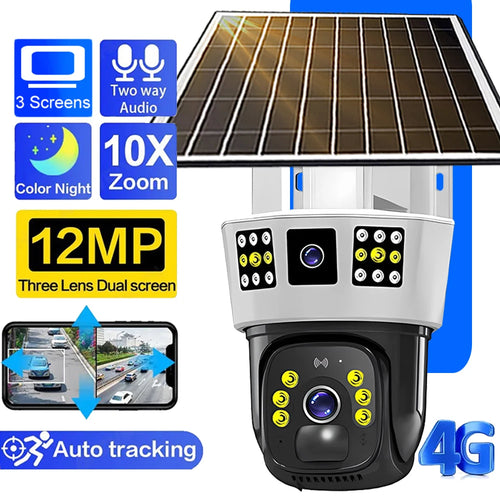 6K 12MP HD Solar-Kamera 4G SIM-Karte Wifi Outdoor IP Wireless Überwachungskamera PTZ Nachtsicht PIR Menschenerkennung Cam