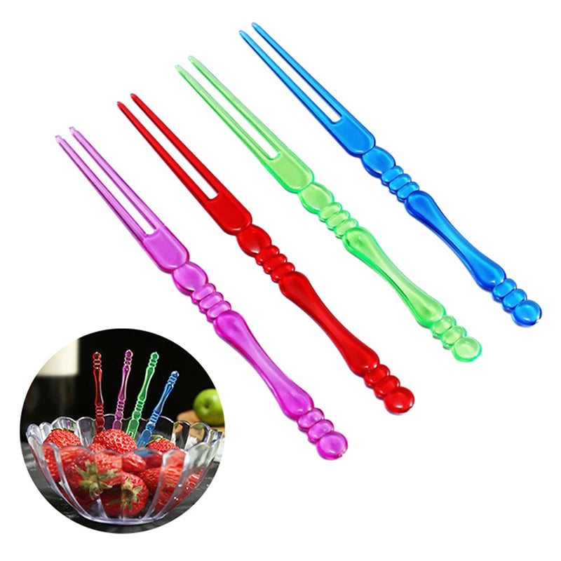 80pcs Mini Color Transparent Disposable Forks For Party BBQ Sticks Picks Skewer Set Home Dining Plastic Food Cake Fruit Fork