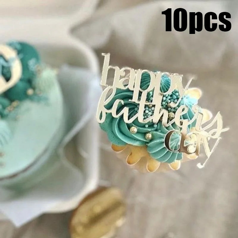 10Pcs Acrylic Dad Birthday Cakes Topper for Father's Day Party DIY Baking Cupcake Decor Tools Happy Birthday Decoration Supplies