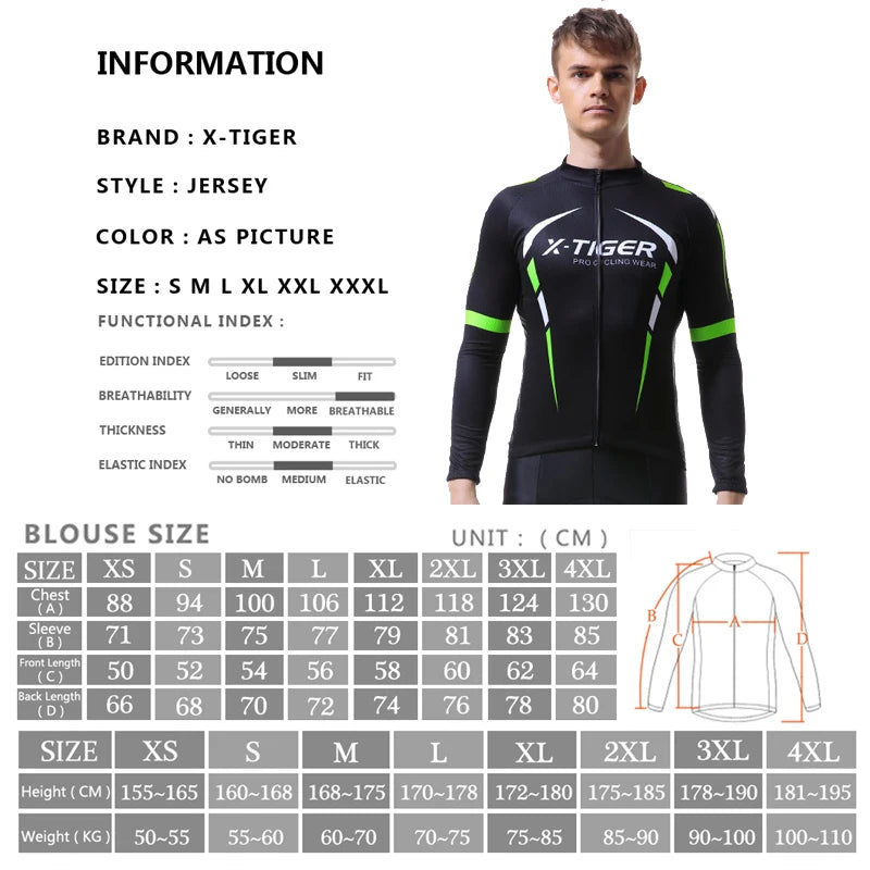 X-TIGER Long Sleeves Men Cycling Jersey Autumn Breathable Mountain Bike Jerseys Spring Quick-Dry Cycling Shirt Bicycle Clothes