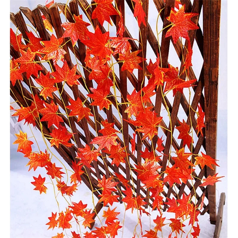 2.4m Red Maple Leaf Rattan Garland Decorations Outdoor Hanging Vines Artificial Maple Leaf for Autumn Thanksgiving Fall Decor