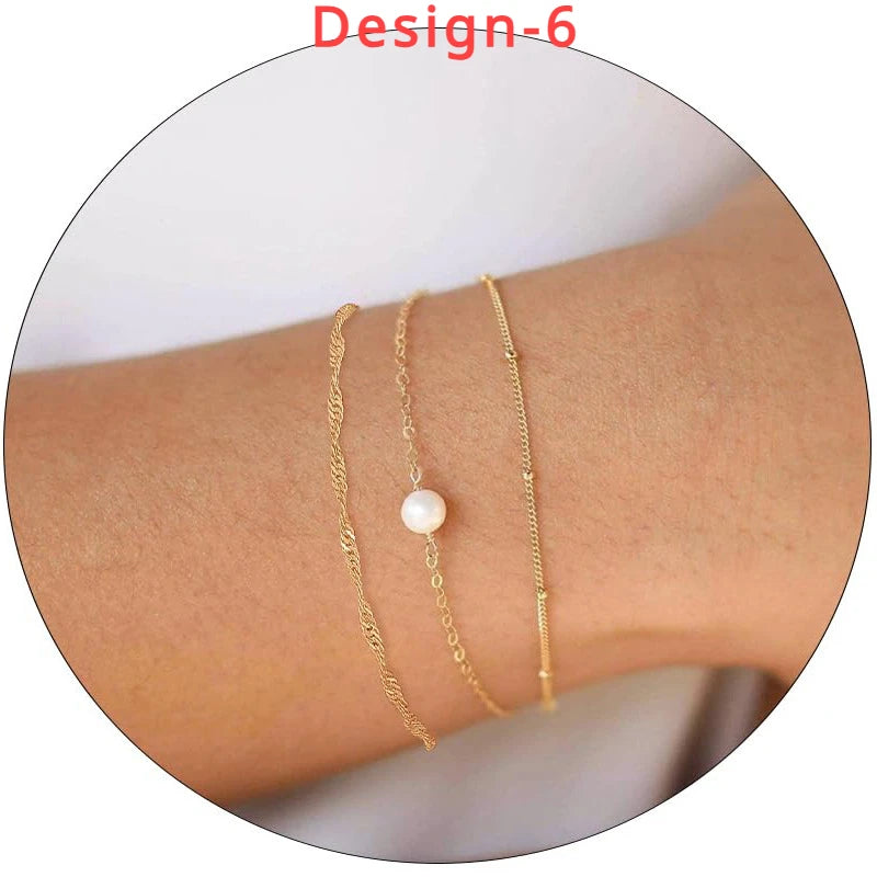 14K Gold Plated Stainless Steel WATERPROOF Layering Bracelet for Women Teen Girls, Dainty Summer Beach Boho Beaded Bracelet Set