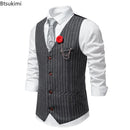 New Arrivals Men's Vintage Striped Suit Vest Fashion Business Party Dress Vests High-end Slim V Neck Casual Waistcoats Gentleman