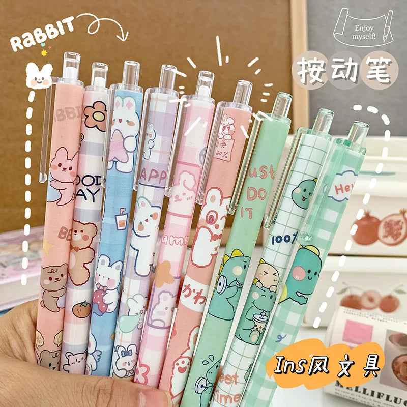 6pcs Kawaii Gel Pen Set Cartoon Press Ballpoint Pen for Students Cute Gelpen 0.5mm Black Refill Office School Stationery