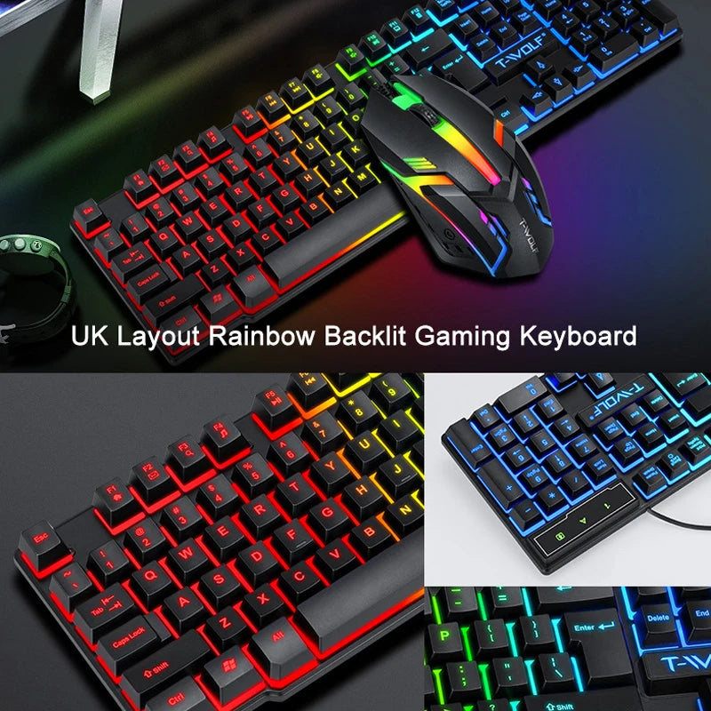 RGB Gaming Keyboard and Mouse Kit Backlit USB Wired Computer Keyboard and Mouse Combo 104 Keycaps for Pc Gamer Laptop