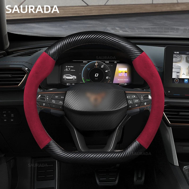 38cm Car Steering Wheel Cover For Seat Cupra Leon Mk3 Mk2 5f Ibiza 6j 6l Ateca FR Formentor 38cm Suede Cowhide Leather D Type