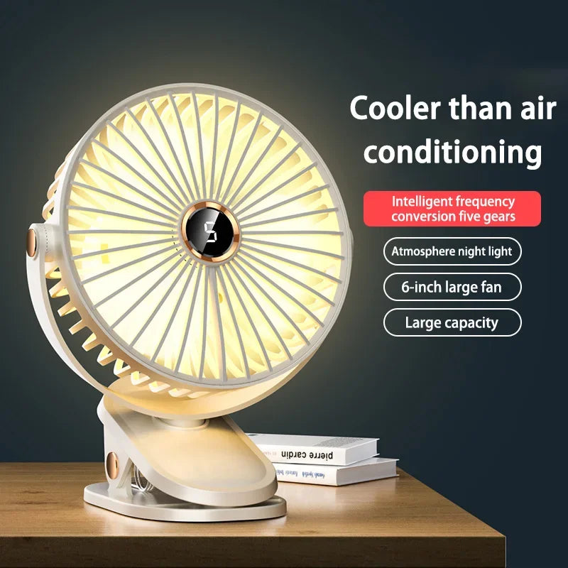 Xiaomi 8000mAh Clip Electric Fan 5 Speed Quiet Rechargeable Desktop Portable Air Circulator Wireless Fan With LED Light Camping