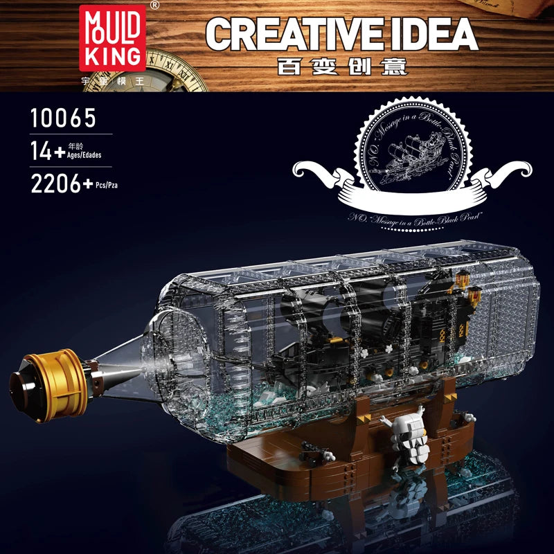 Mould King 10065 Pirate Ship Building Block The Black Pearl in A Bottle Model Sailboat Toys Assembly Brick Kids Christmas Gifts