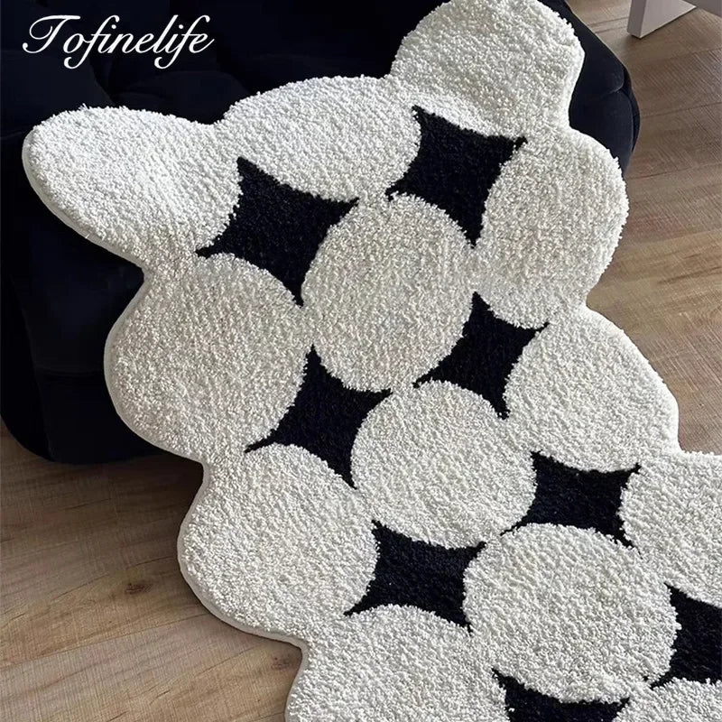 Top Quality Plush Thicken Rugs Black White Carpet for Living Room Soft Fluffy Bedside Mat Non Slip Area Rug Ins Style Floor Mats