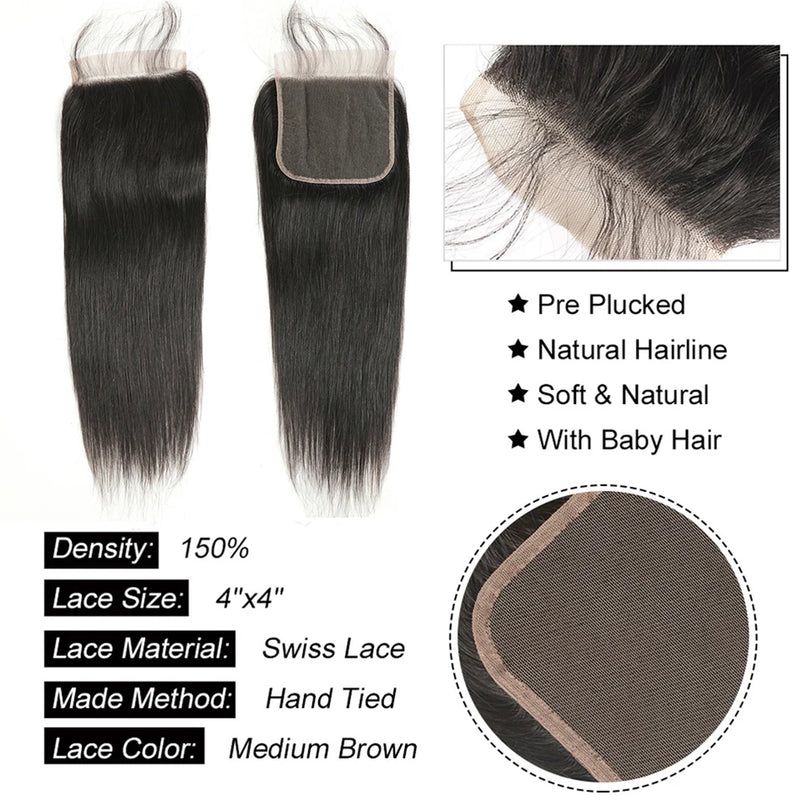 Bone Straight Human Hair Bundle with Frontal Long 30 bundles with Lace Frontal Hair Brazilian Hair Weave Bundles With Closure