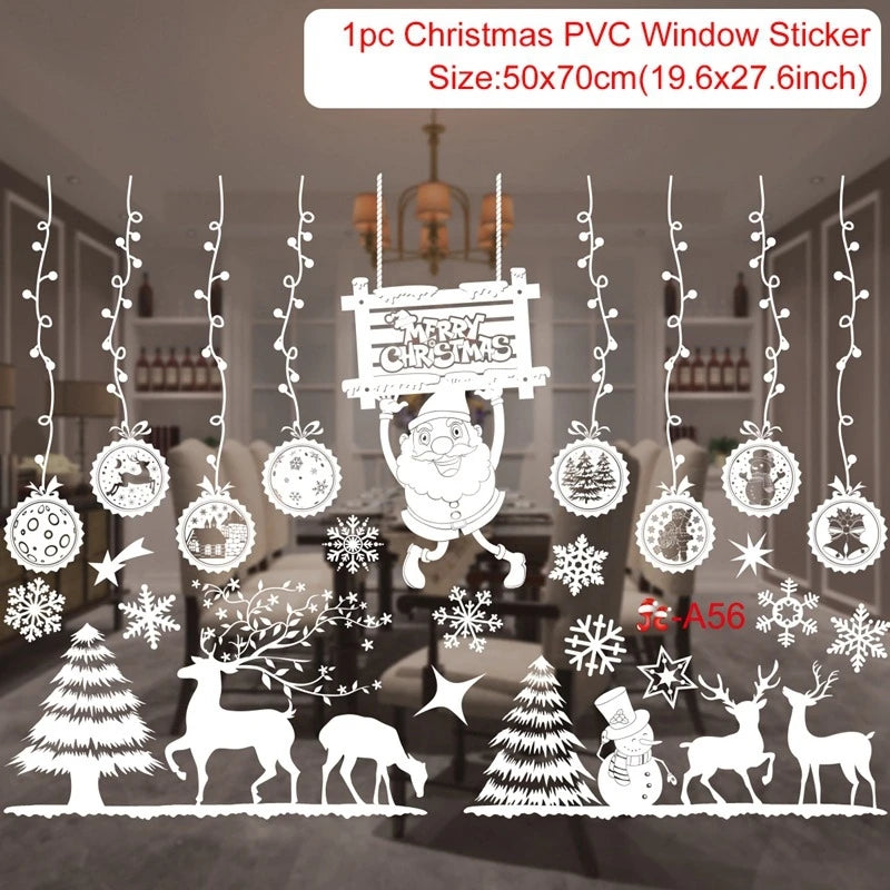 Christmas Window Stickers Merry Christmas Decorations For Home 2024 Christmas Wall Sticker Kids Wall Decals Happy New Year 2025