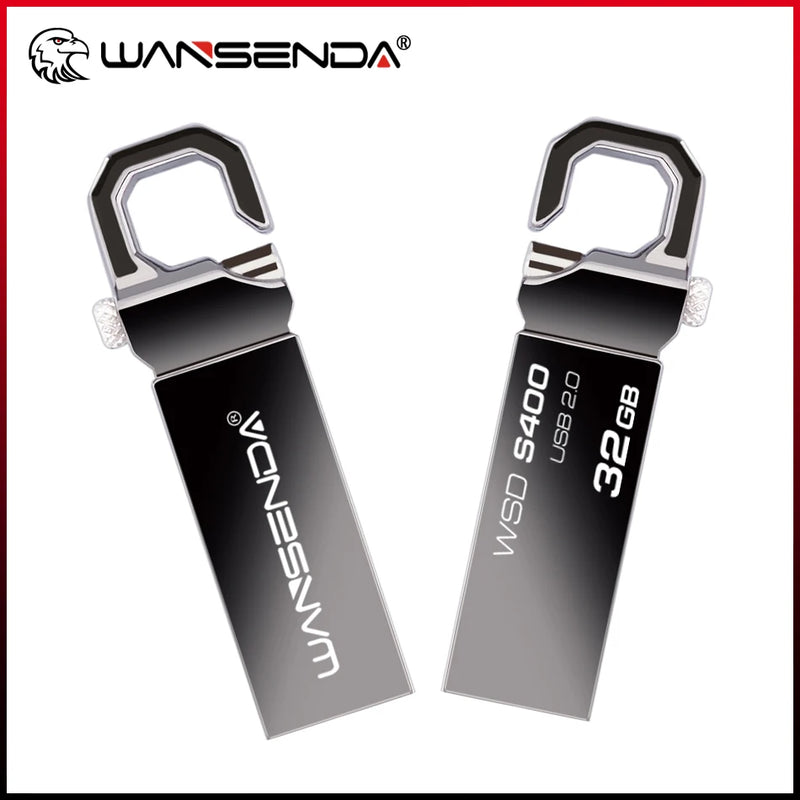 WANSENDA Keychain USB Flash Drive 128GB 64GB Metal Pen Drive 32GB 16GB 8GB 4GB Pendrive Memory Stick Waterproof Thumbdrive