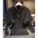 Miyake Pleated Sweatshirt Pit Stripe Zipper Standing Collar Jacket Women 2025 New Casual Pullover Hundred Pleat Skinny Tops