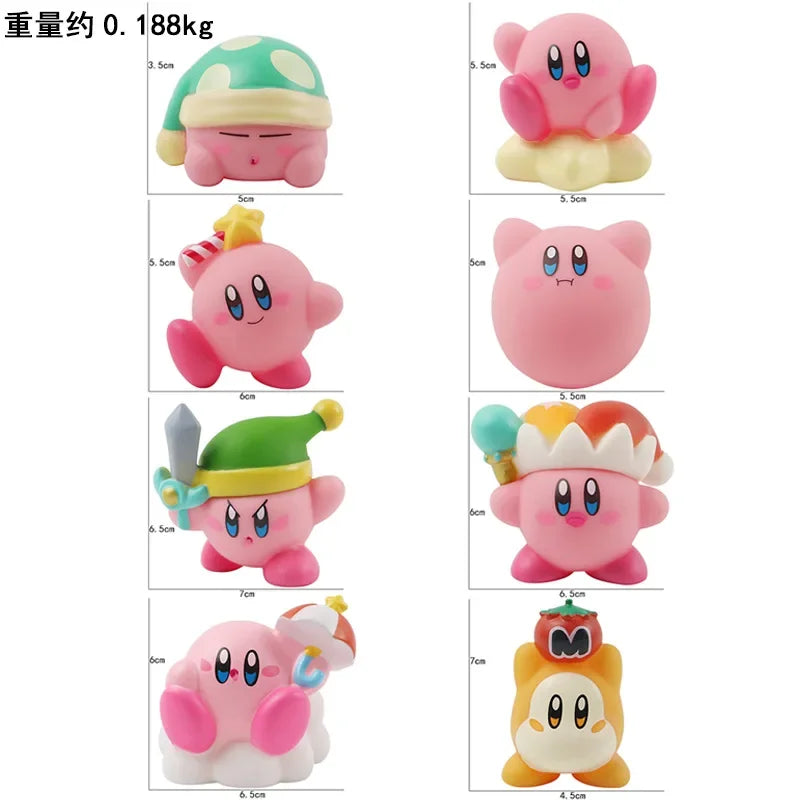 8pcs Anime Games Kirby Action Figures Toys Pink Cartoon Kawaii Kirby PVC Cute Figure Action Toy Christmas Gift for Children