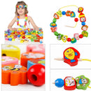 Holzspielzeug Baby DIY Spielzeug Cartoon Obst Tier Aufziehfädeln Holzperlen Spielzeug Monterssori Pädagogisch für Kinder