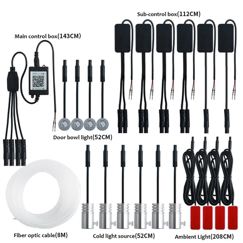 14-in-1 RGB Auto-Innenraum-Ambientelicht mit 8m Neon-LED-Lichtleisten App-Steuerung Dekorative Lichtatmosphäre Armaturenbrettlampen 12V