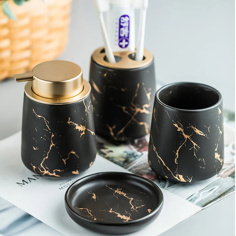 Choice Nordic Marble Pattern Ceramic Soap Dispenser Mouthwash Cup Toothbrush Holder Soap Dish Bath Kit Bathroom Set Accessory