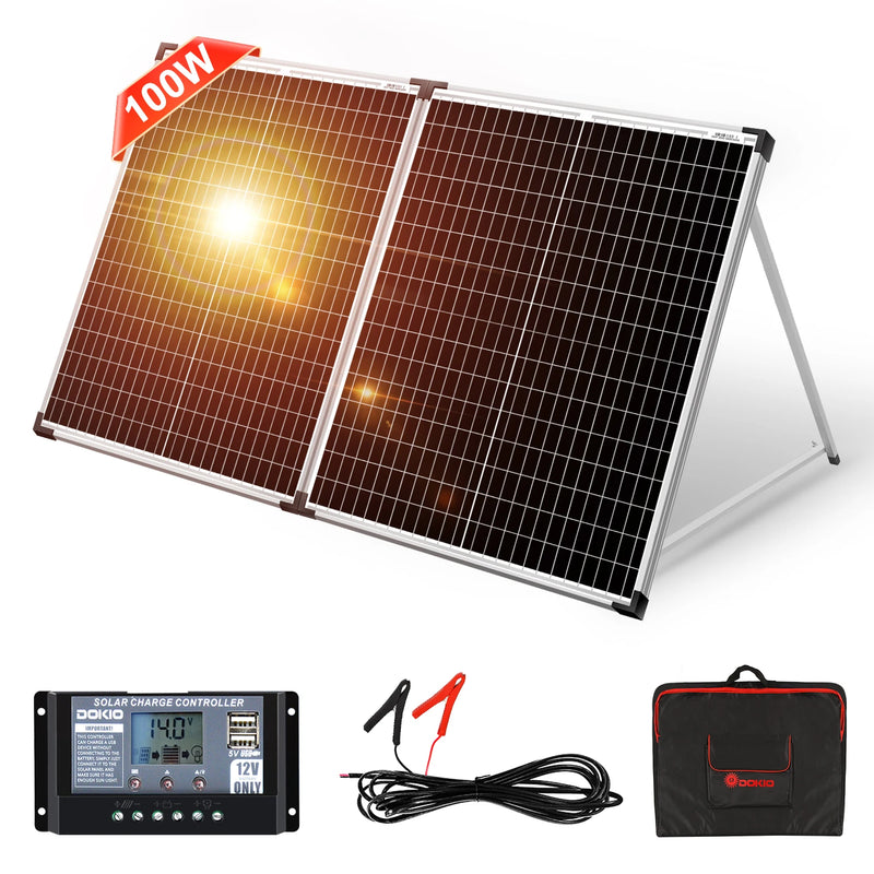 DOKIO 100W/160w/200w 18V Glass Folding Monocrystalline Waterproof Solar Panel with 12V Controller Kit from China