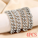 4Pcs Cuban Chain Bracelet for Women Men HipHop Bling Iced Out Chain Full Rhinestone Paved Chunky Metal Bracelet Set Jewelry Gift