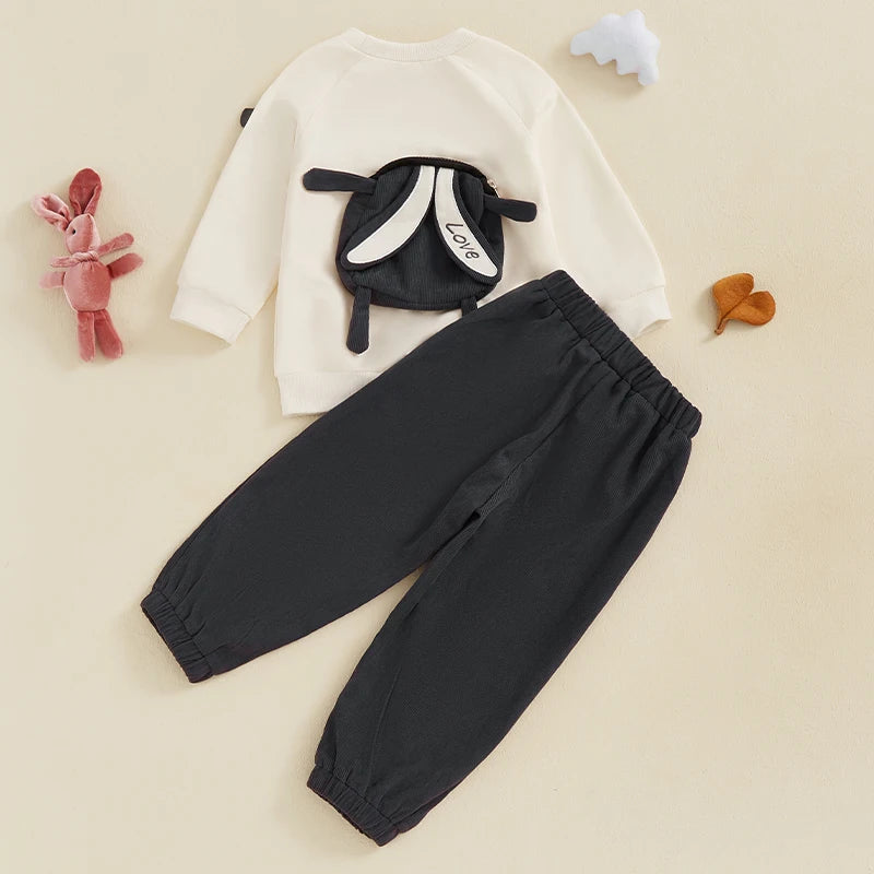 3--6Years Kids Boy 2Pcs Easter Outfits Long Sleeve Sweatshirt with Bunny Ears and Casual Pants Sets Spring Boys Clothes