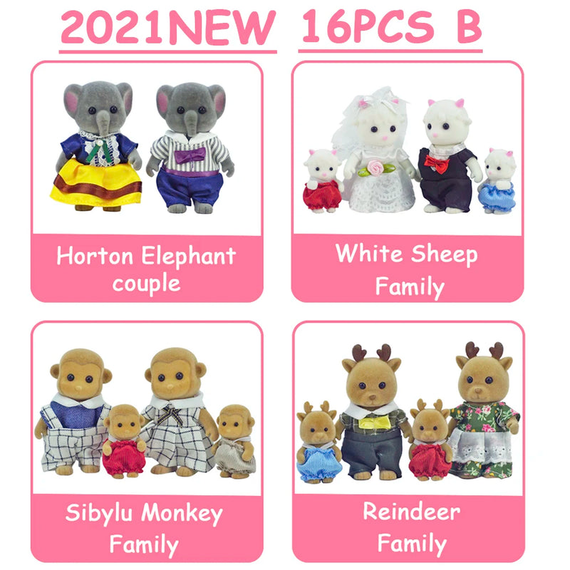 Easter Bunny 10-18Pcs Forest Family Miniture Animals Doll Toy Simulation 1:12 Reindeer Panda Figure Girl Dollhouse Birthday Gift