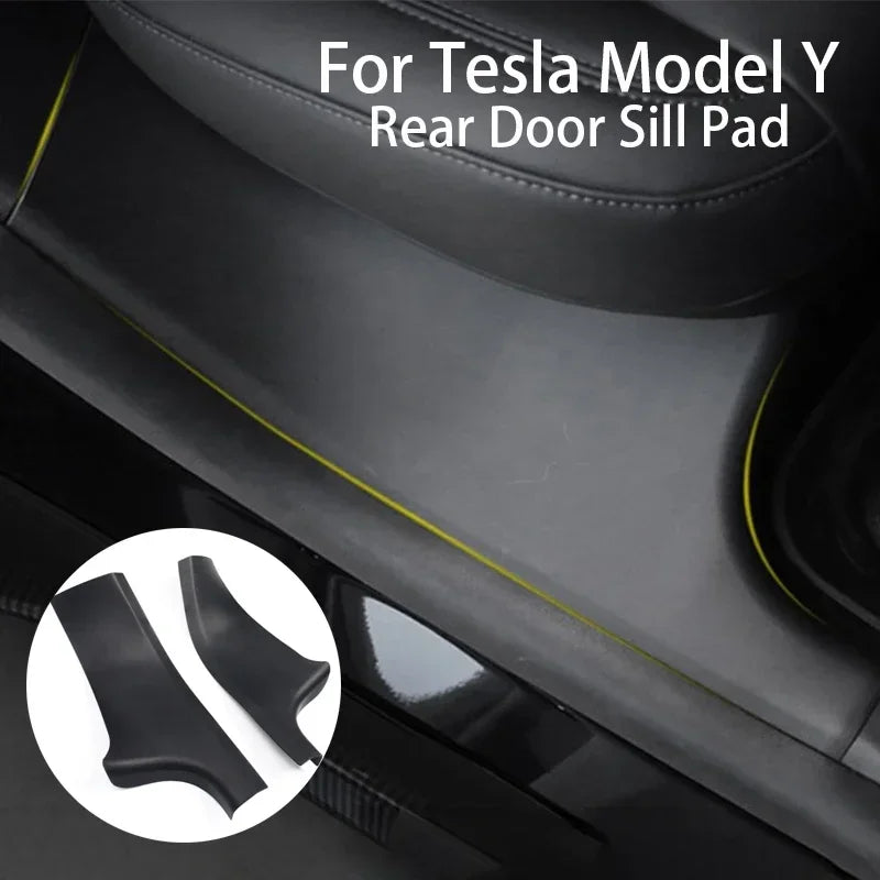 For Tesla Model Y Rear Door Sill Pad Protective Guards Cover Threshold Bumper Strip Fit Original Car Anti Kick Pads ABS 2023